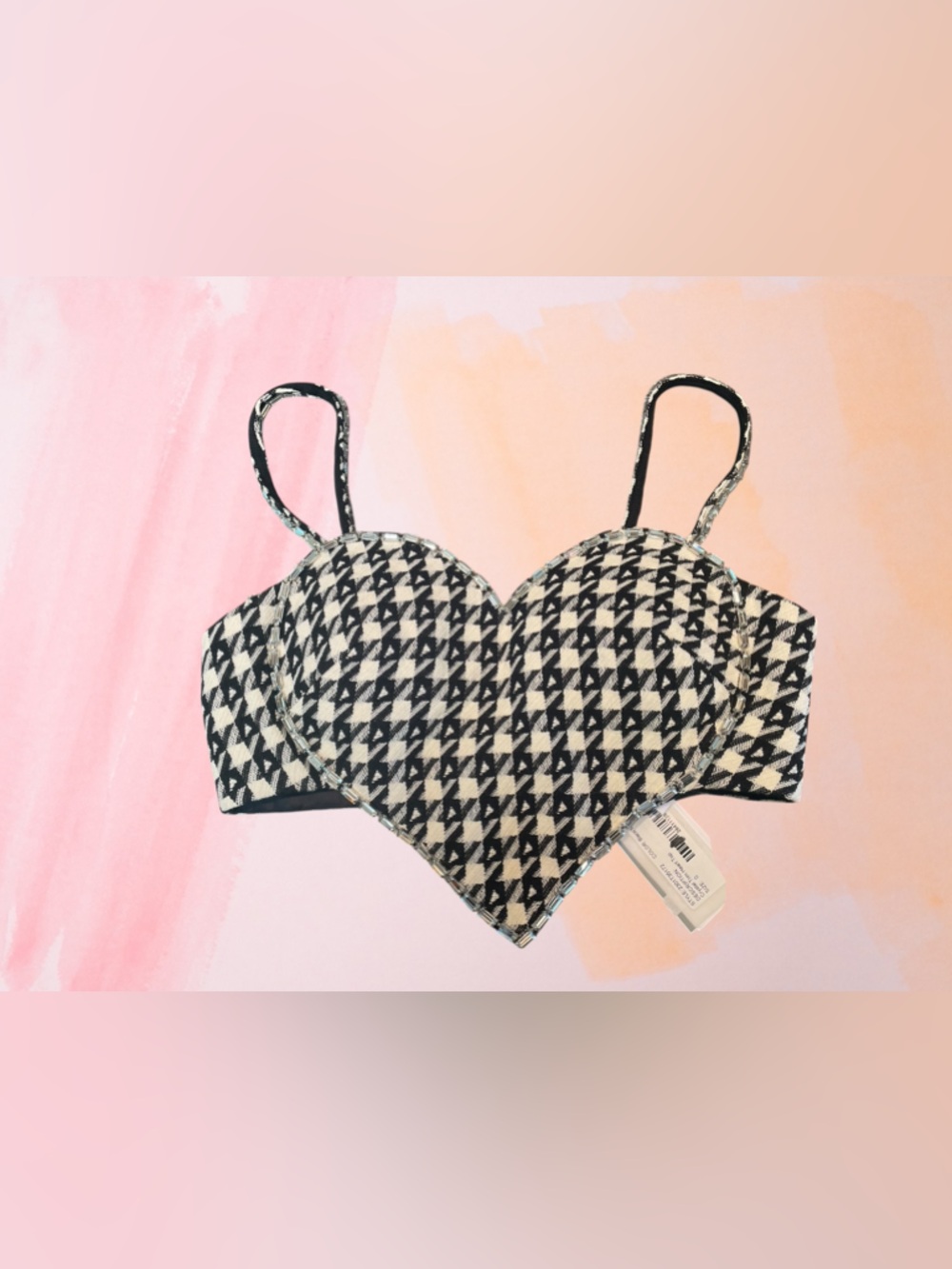 NWT -AREA Houndstooth Heart Wool Blend Crop Sz. 0